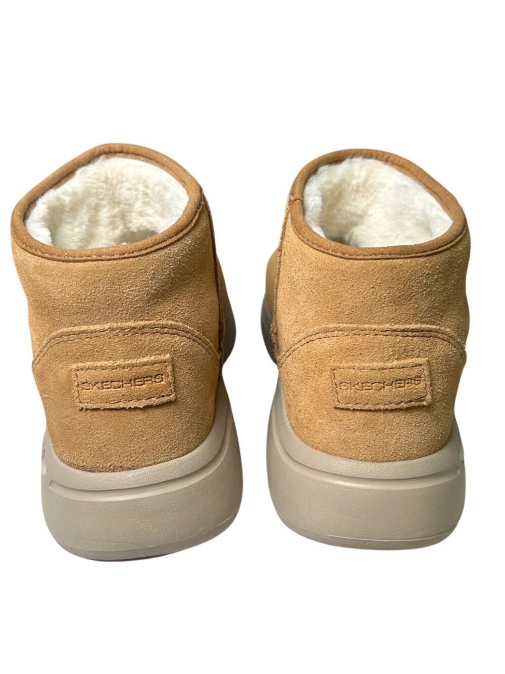 Skechers Arch Fit Go Walk Boots Women's 10 Tan Suede Slip-On Leather Faux Fur - Picture 10 of 16